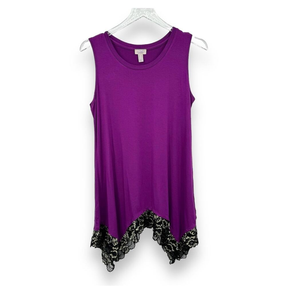 LOGO by Lori Goldstein Purple Sleeveless Tunic with Black Lace Hem